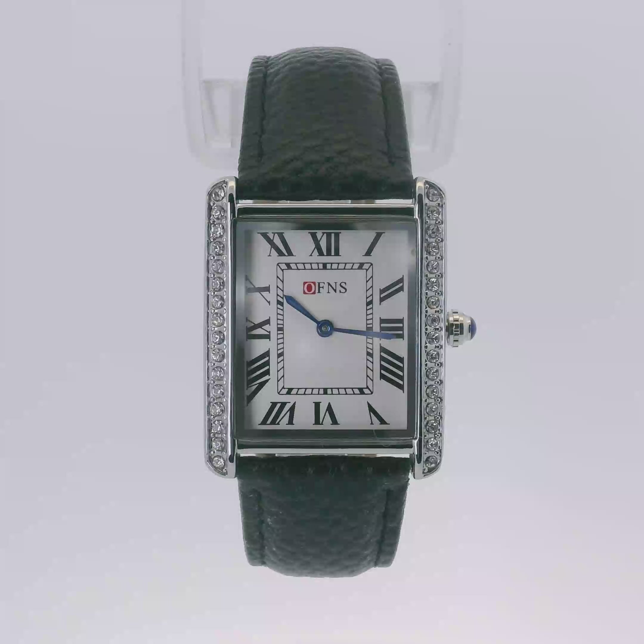 OFNS WS108WLL Elegant "Tank" Large Crystal  Quartz Watch Silver-Tone - 34mm Square