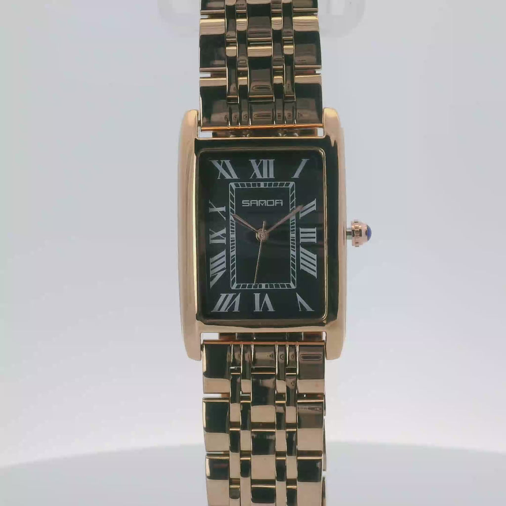 SAMDA WS102SGB Elegant "Tank" Ladies Large Quartz Watch Rose Gold-Tone - 27 x 31mm Rectangular