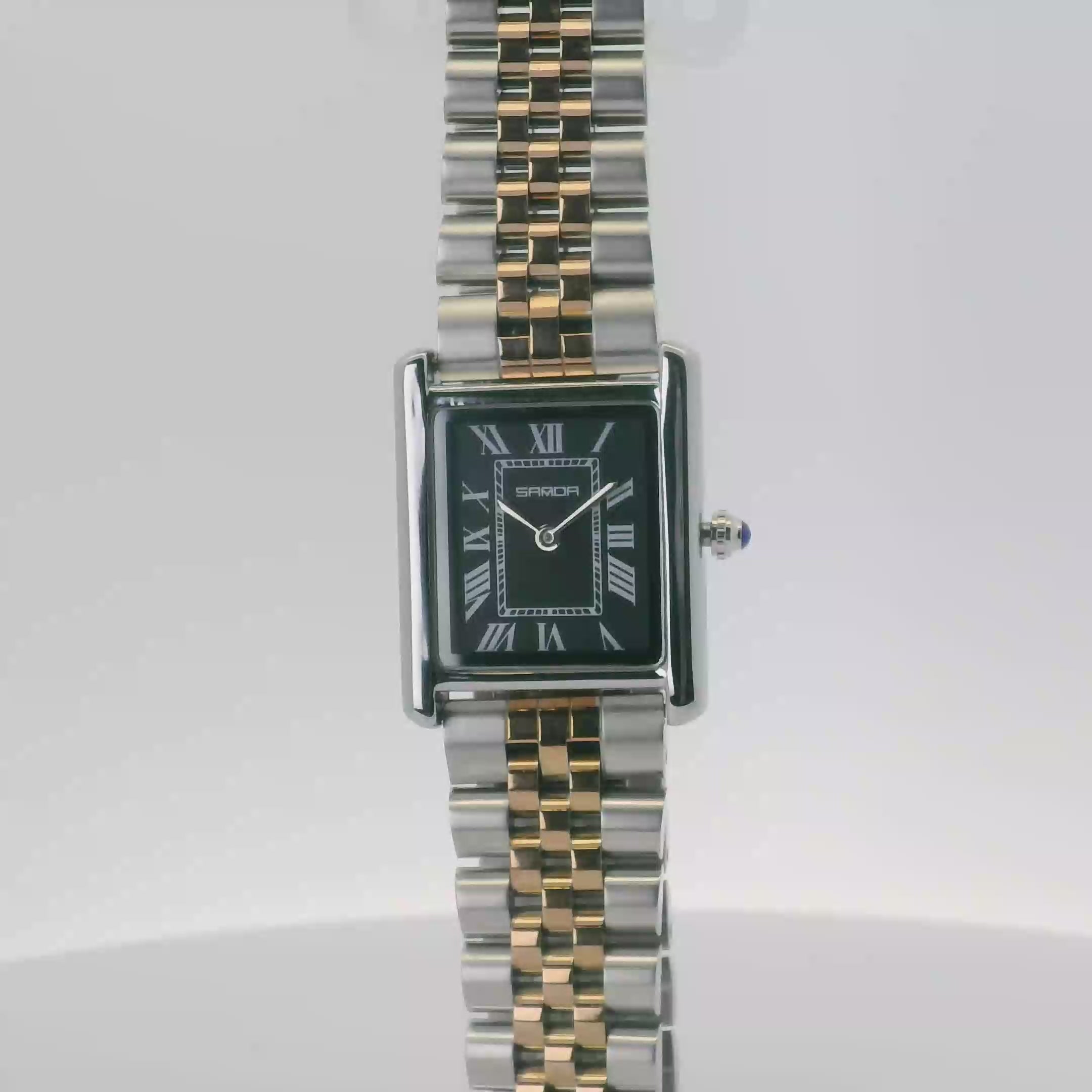 SAMDA WS110JP Elegant "Tank" Small Ladies Quartz Watch Two-Tone - 18x26.5mm Rectangular