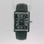 SAMDA WS104LB Elegant "Tank" Large Leather Strap - Quartz Watch Silver-Tone - 27x29mm Rectangular