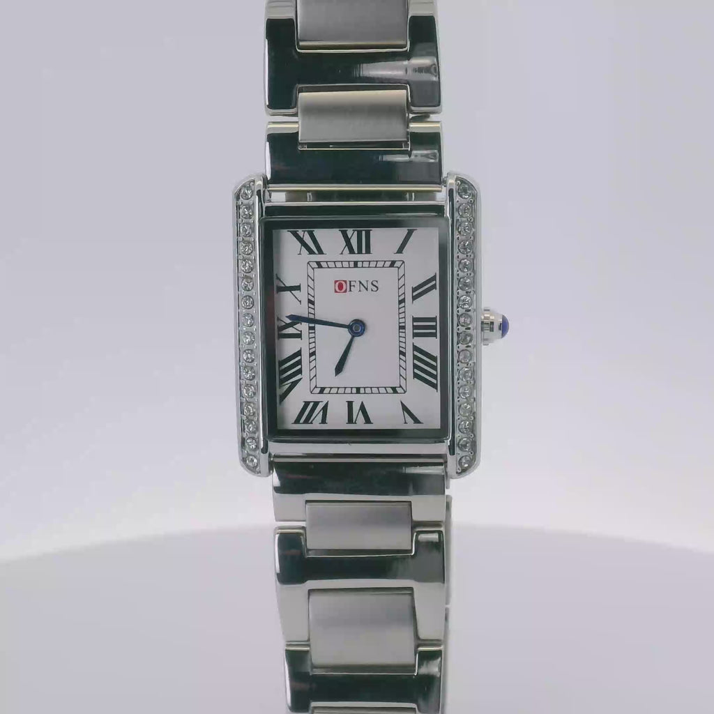 OFNS WS108WS Elegant "Tank" Crystal  Quartz Watch Silver-Tone - 28mm Square