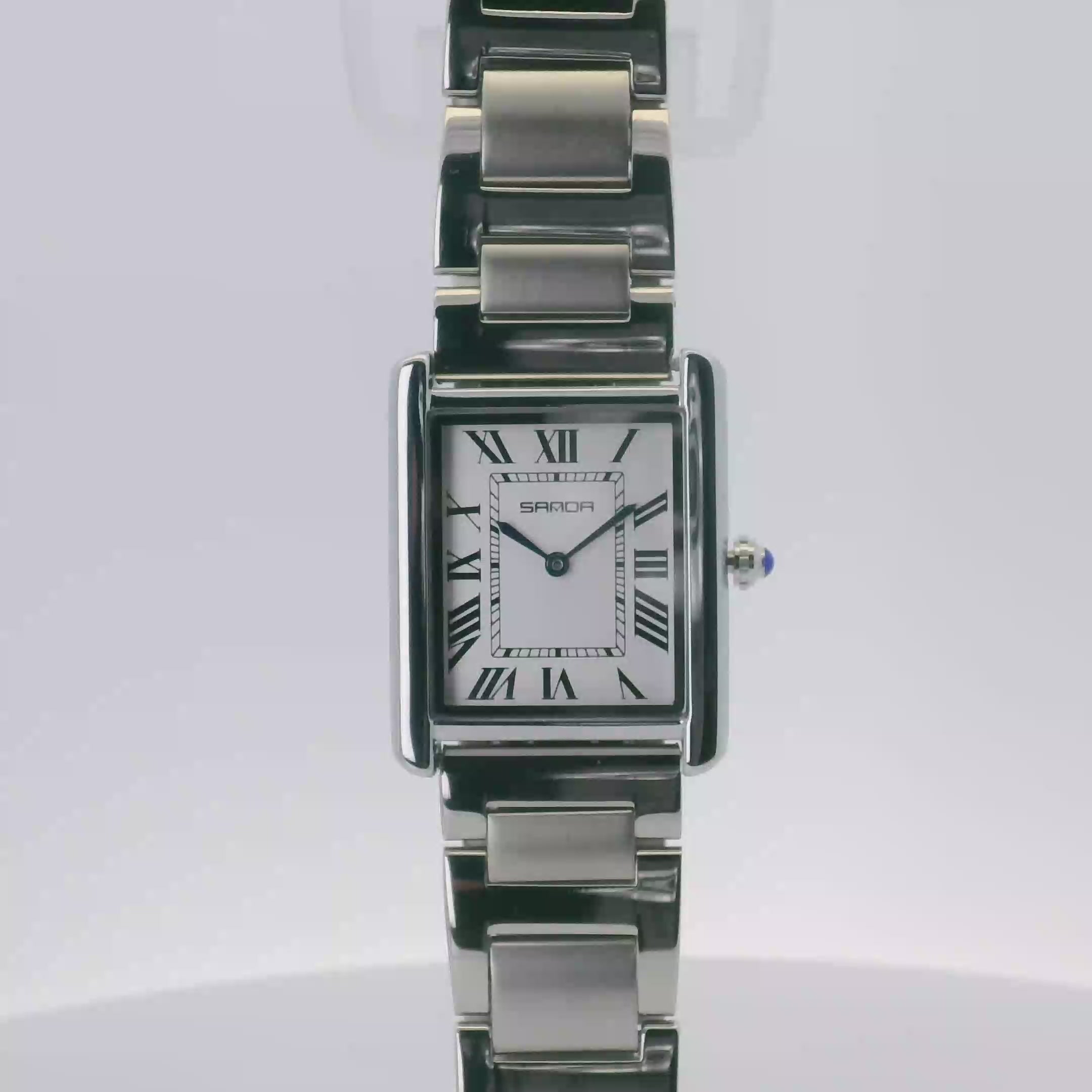 SAMDA WS104SW Elegant "Tank" Large Ladies Quartz Watch Silver-Tone - 27x29mm Rectangular