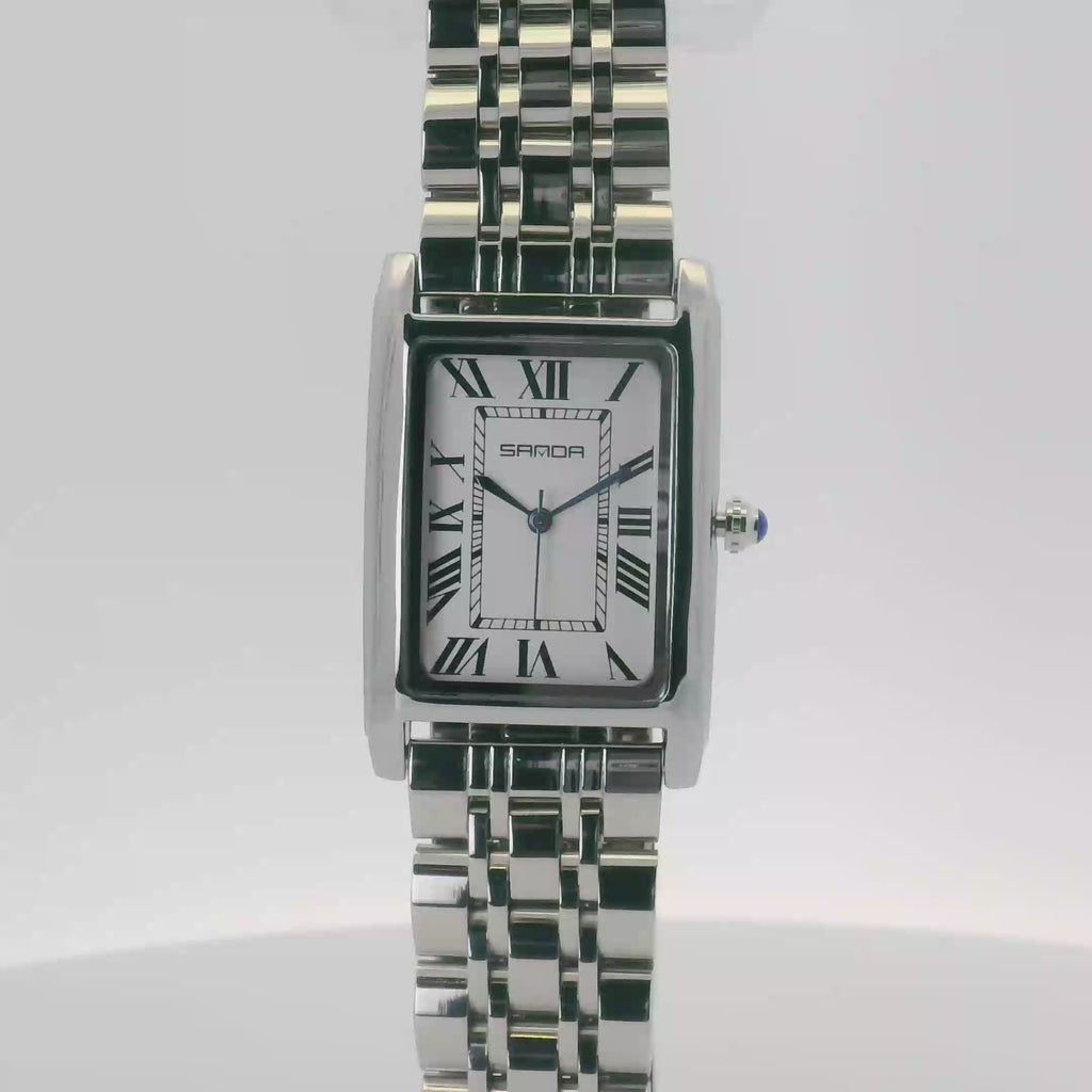 SAMDA WS102SW Elegant "Tank" Ladies Quartz Watch Silver-Tone - 24 x 31mm Rectangular