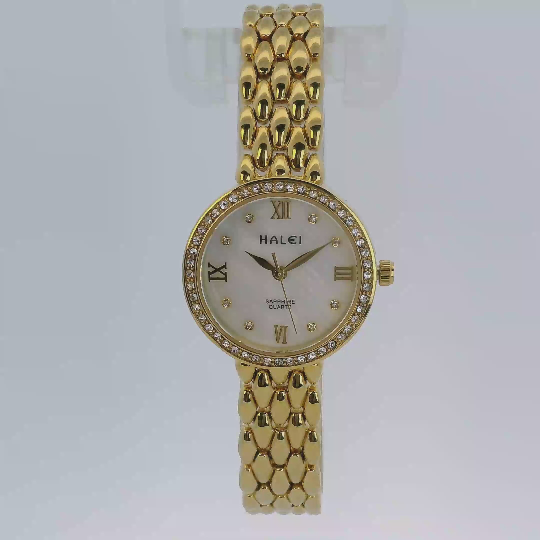 Halei Gold-Tone Watch with Fluted Bezel and Jubilee Bracelet