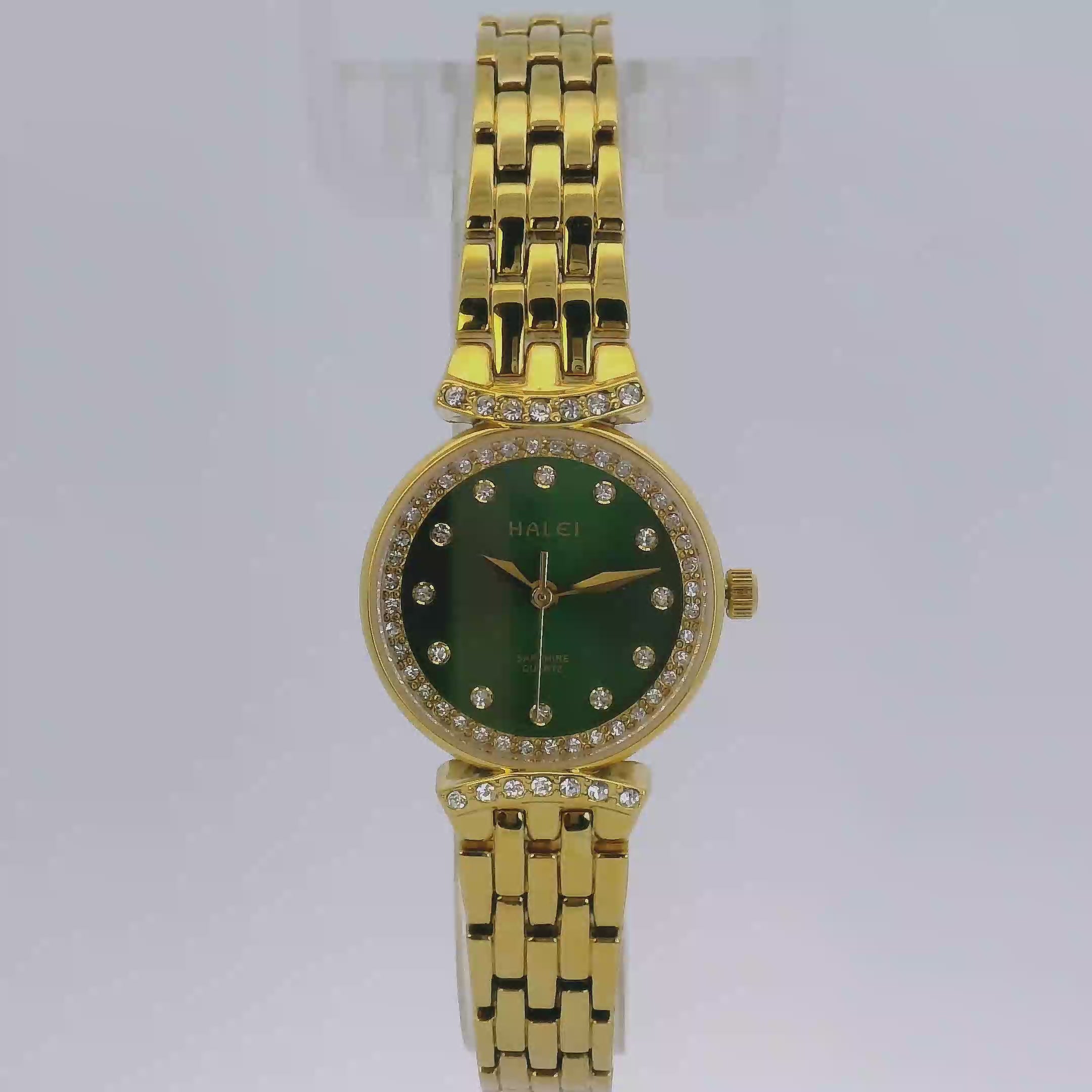 Halei Gold-Tone Watch with Fluted Bezel and Jubilee Bracelet