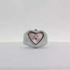 Invicta Angel Mini 49571 – White Gold Heart‑Shaped Halo Watch-Ring with Pink Dial