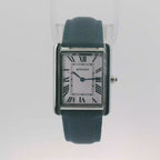 SAMDA WS104LA Elegant "Tank" Large Ladies Quartz Leather Strap Watch Silver-Tone - 27x29mm Rectangular