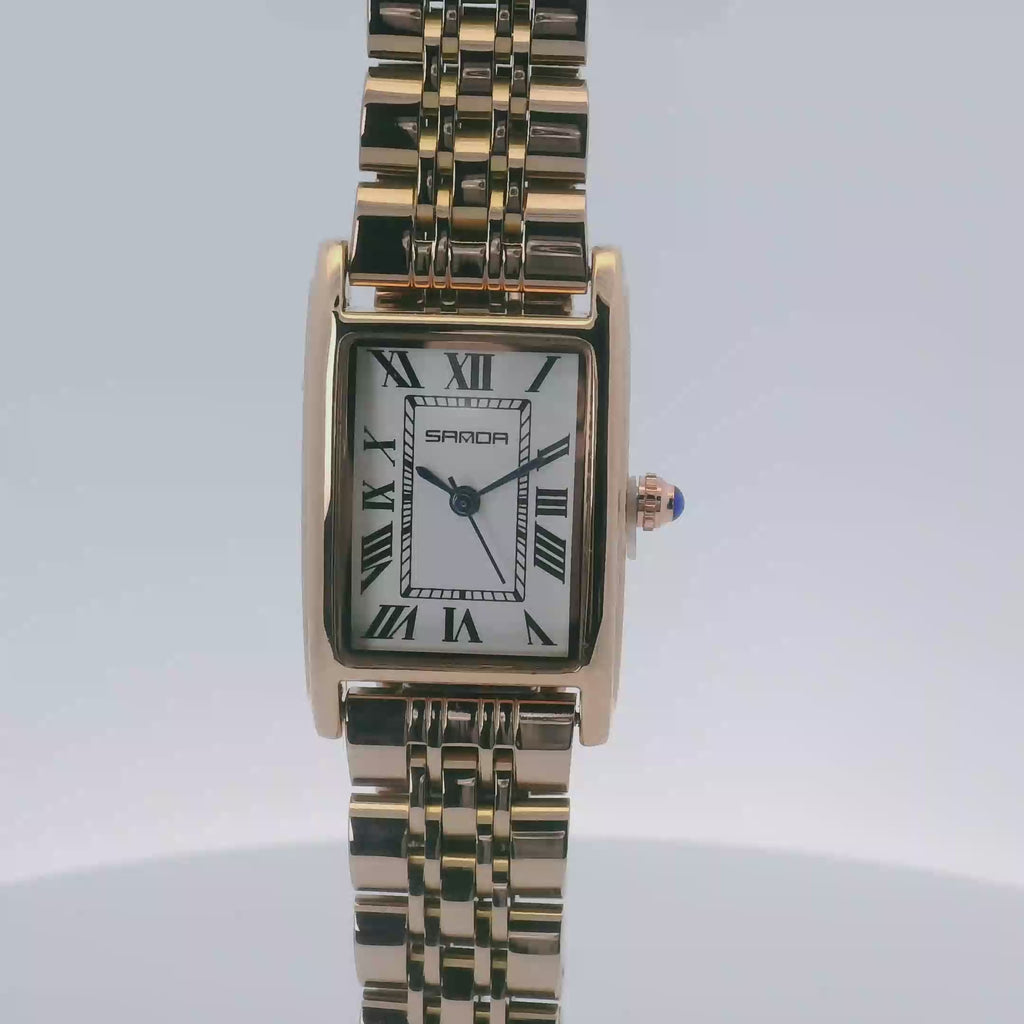SAMDA WS106WG Elegant "Tank" Ladies Quartz Watch Rose Gold-Tone - 22x25.5mm Rectangular