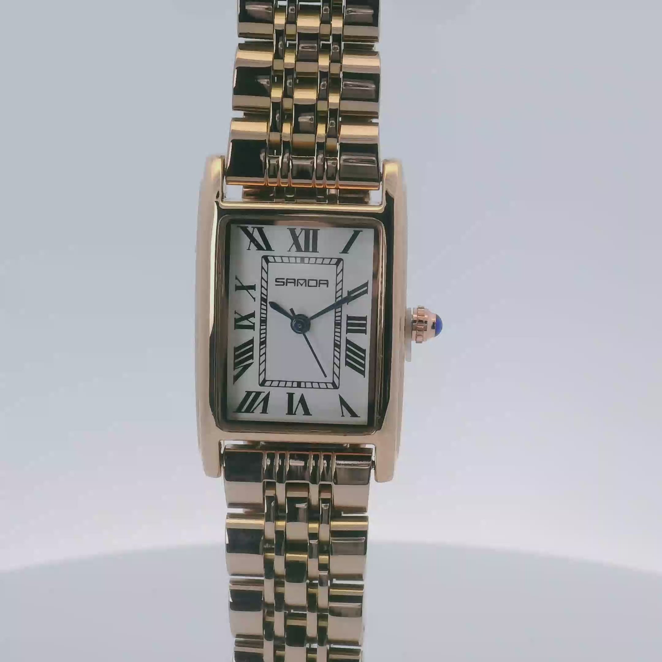 SAMDA WS106WG Elegant "Tank" Ladies Quartz Watch Rose Gold-Tone - 22x25.5mm Rectangular