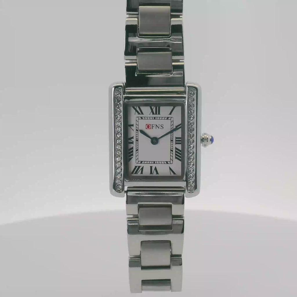 OFNS WS108WS Elegant "Tank" Small Ladies Quartz Watch Silver-Tone - 24.5mm Square