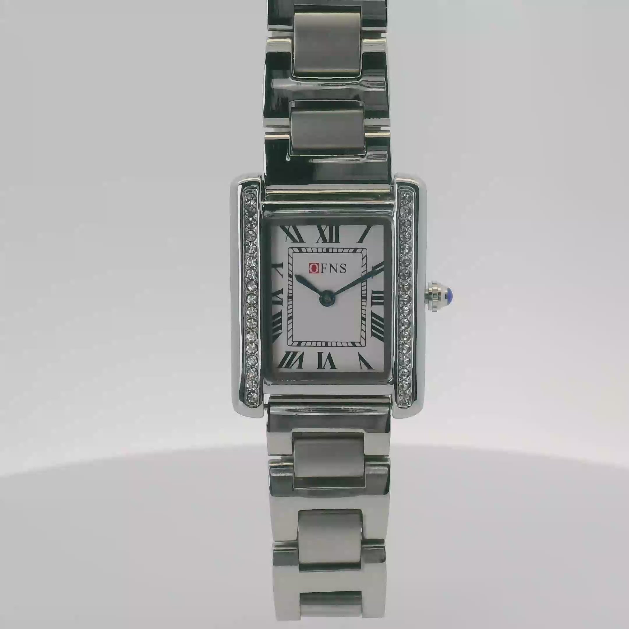 OFNS WS108WS Elegant "Tank" Small Ladies Quartz Watch Silver-Tone - 24.5mm Square