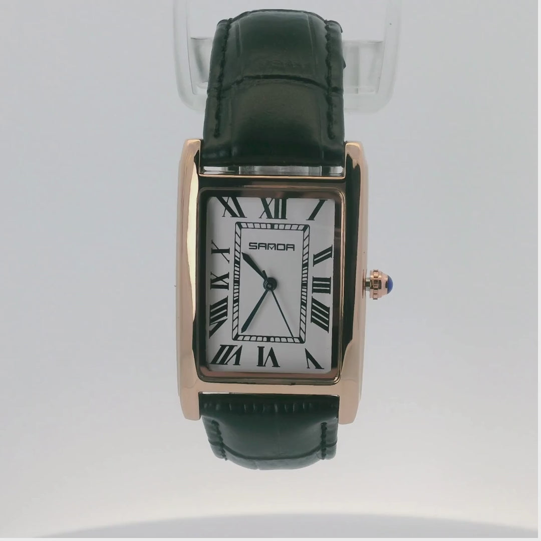 SAMDA WS102GW Elegant "Tank" Ladies Small Quartz Watch Rose Gold-Tone 22x25mm Rectangular