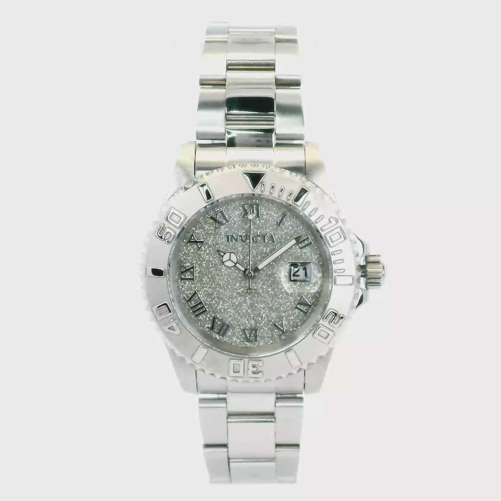 White Gold-Tone Stainless Steel Crystal Watch – 40mm Rotating Bezel, Date Window, Luxury -Quartz