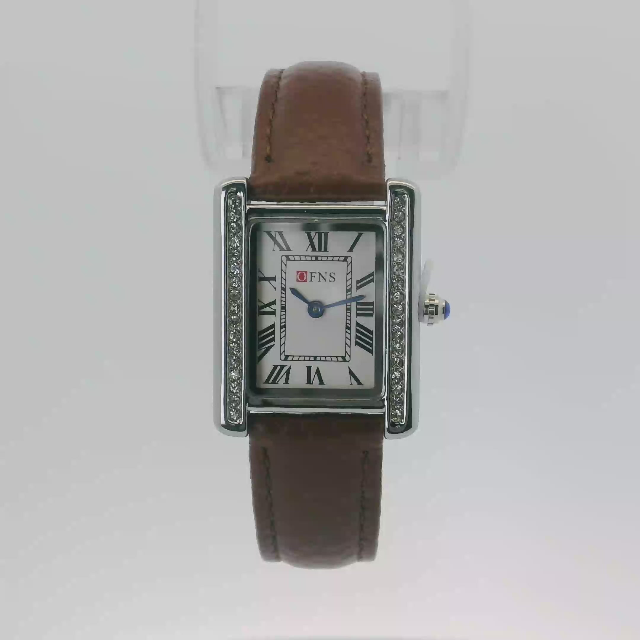 OFNS WS108WLB Elegant "Tank" Crystal Small Ladies Quartz Watch Silver-Tone - 24.5mm Square