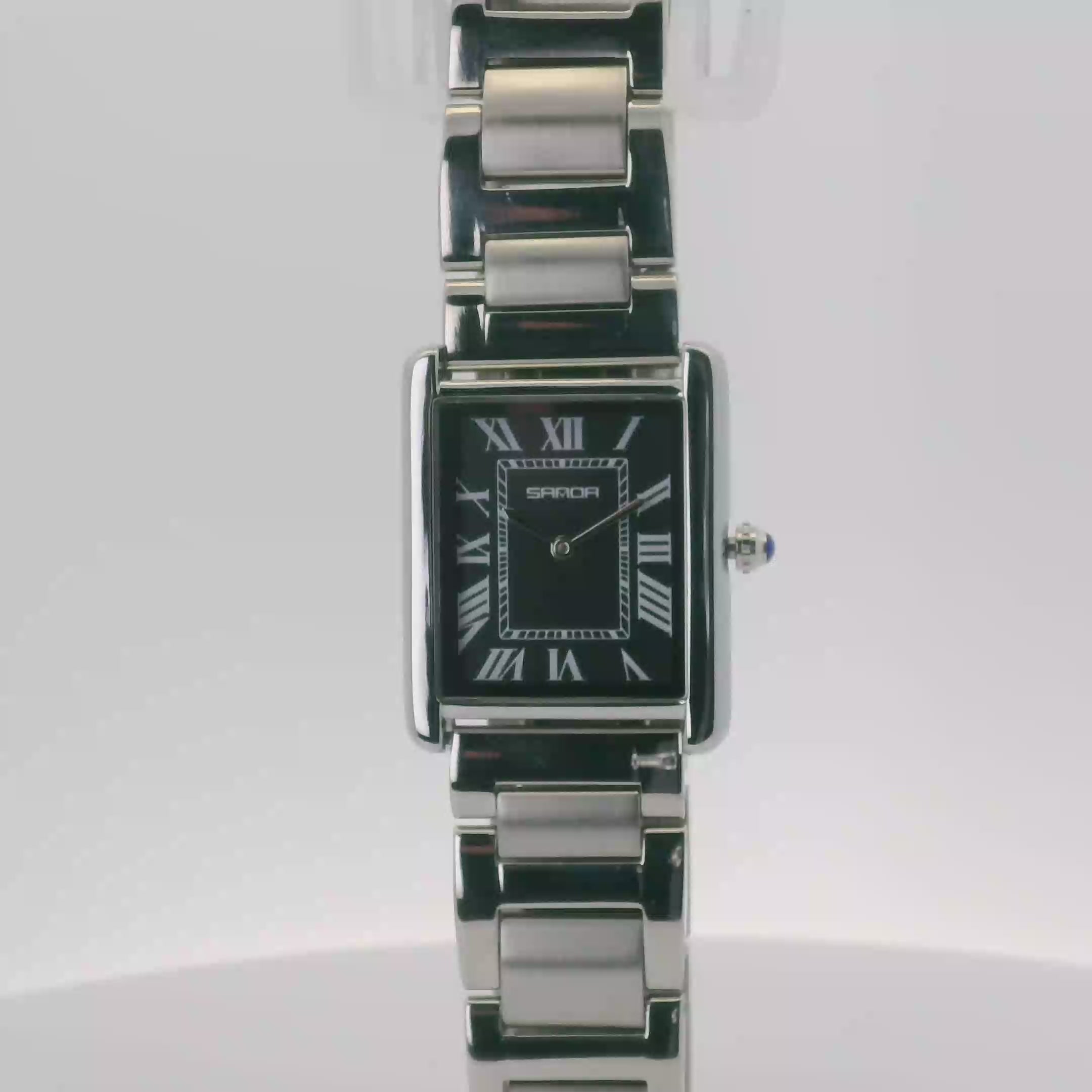 SAMDA WS104SB Elegant "Tank" Ladies Quartz Watch Silver-Tone - 24x31mm Rectangular