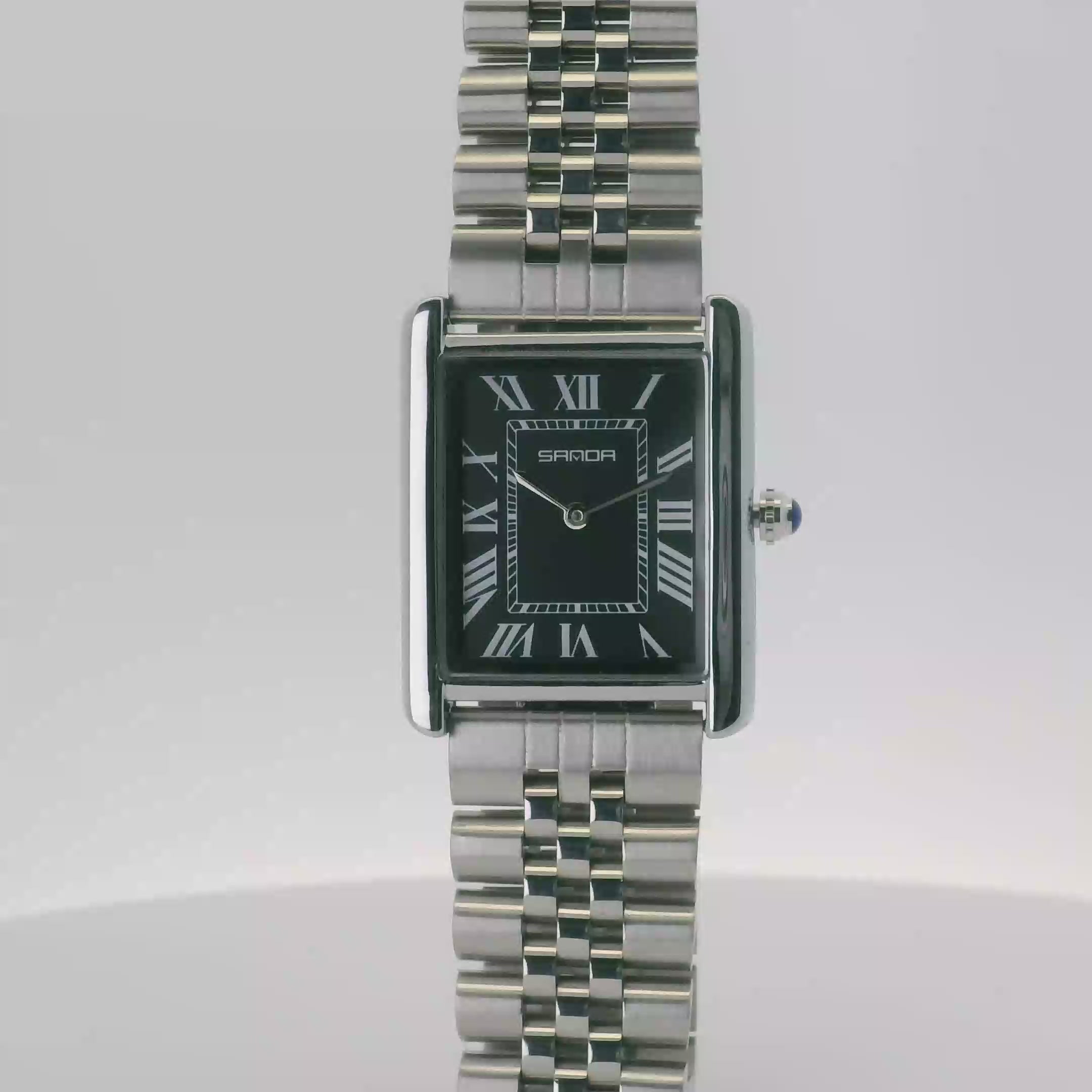 SAMDA WS104JBM Elegant "Tank" Large Ladies Quartz Watch Silver-Tone - 27x29mm Rectangular