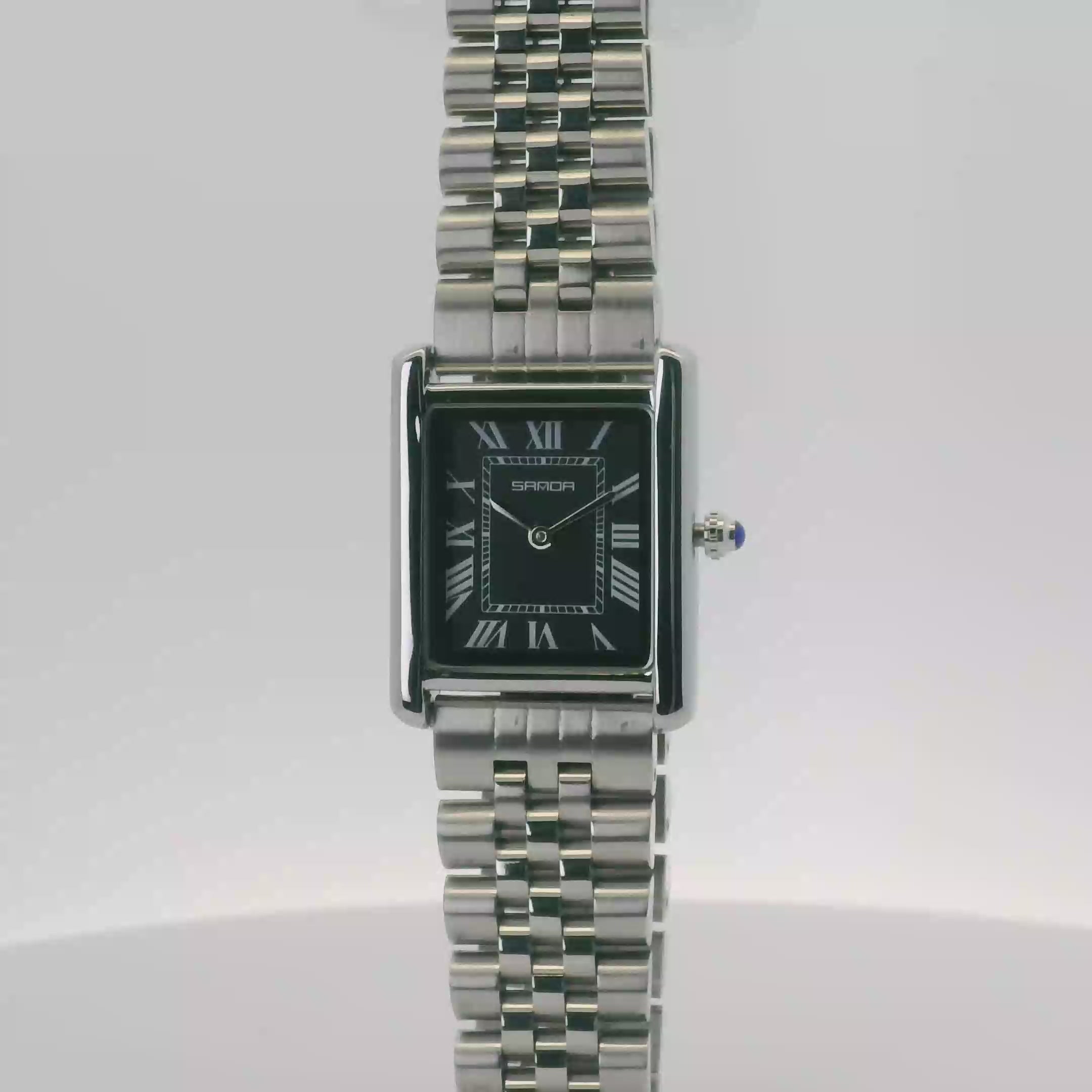 SAMDA WS110JBM Elegant "Tank" Small Ladies Quartz Watch Silver-Tone - 18x26.5mm Rectangular