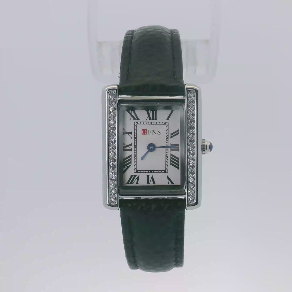 OFNS WS108WL Elegant "Tank" Crystal Small Ladies Quartz Watch Silver-Tone - 24.5mm Square
