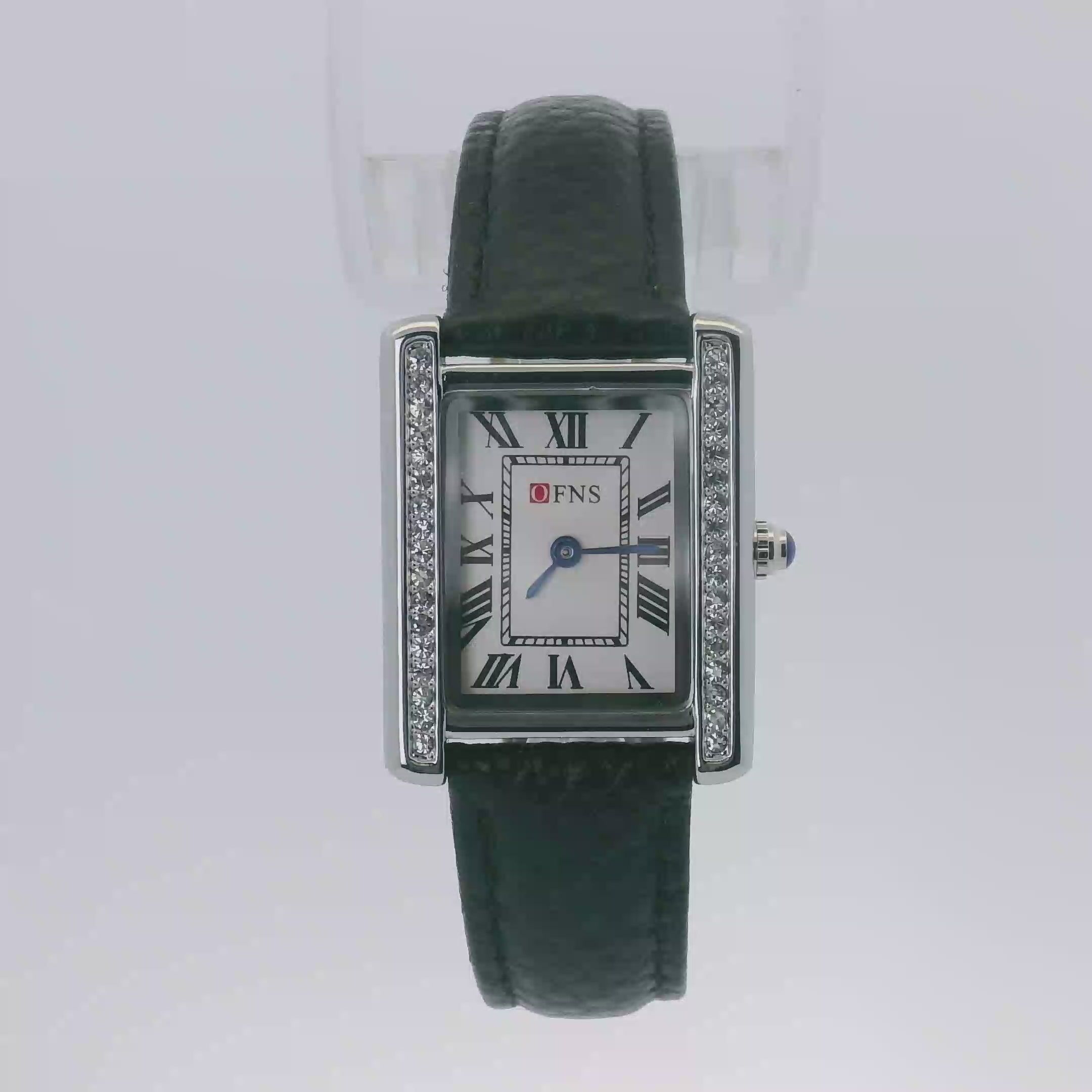 OFNS WS108WL Elegant "Tank" Crystal Small Ladies Quartz Watch Silver-Tone - 24.5mm Square