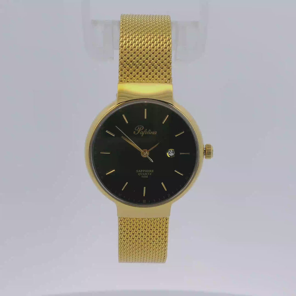 Pafolina Watch Minimalist – Scratch-resistant Sapphire Crystal Black & Gold-Tone Mesh Edition 30mm