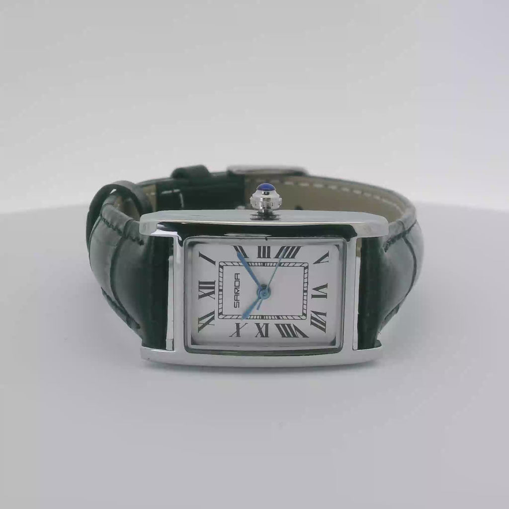 Elegant Samda Metal Watch with Black Leather Strap