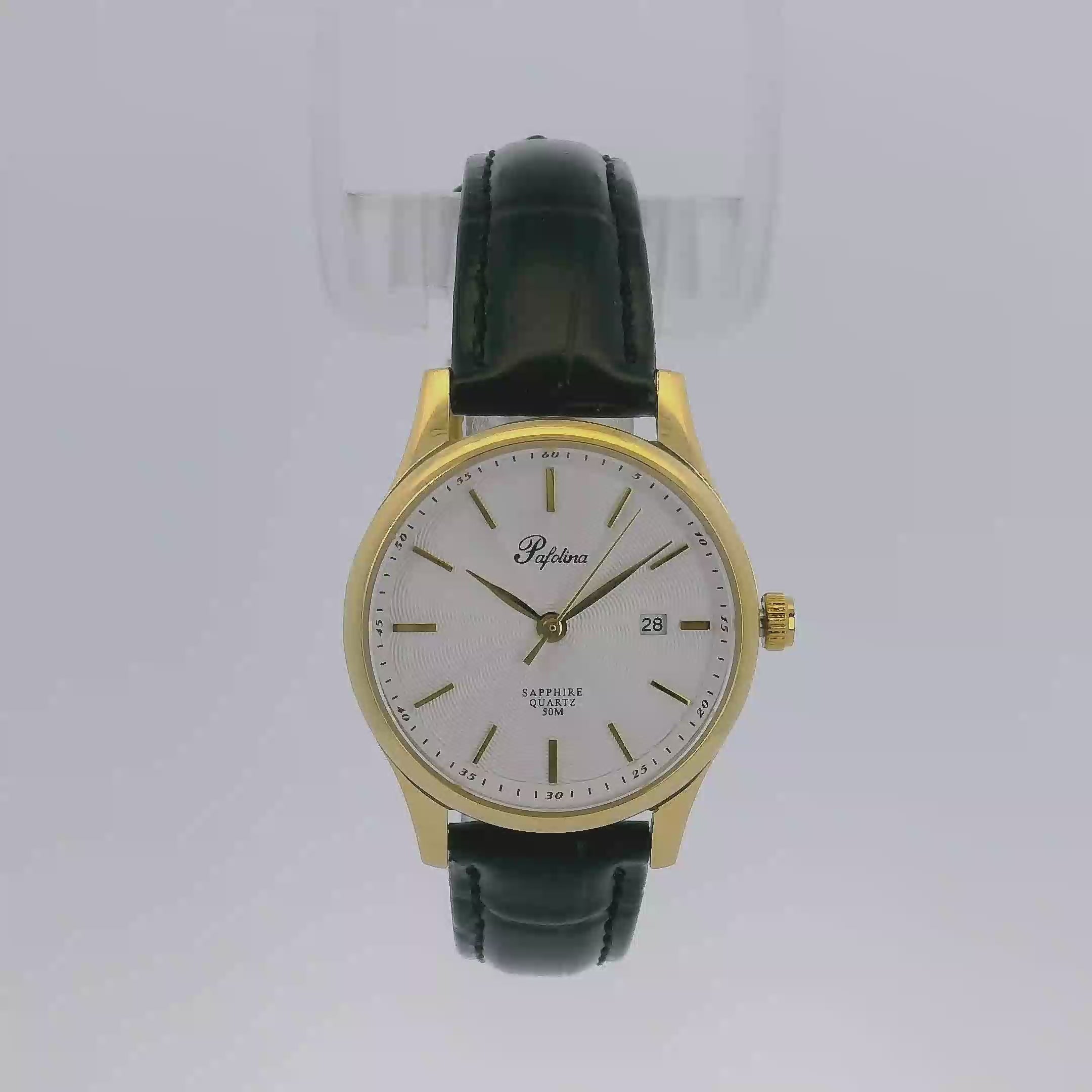 Pafolina Elegant Sapphire Quartz – Classic White Dial Gold & Black 28mm